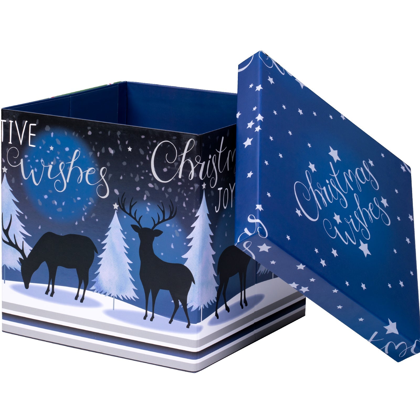 9 inch Square Christmas Gift Box with Lid - Night Reindeer