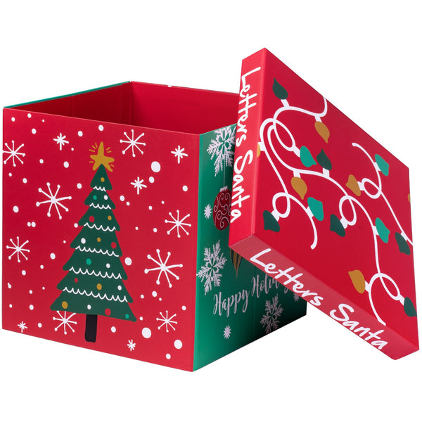 9 inch Square Christmas Gift Box with Lid - Red Xmas Tree