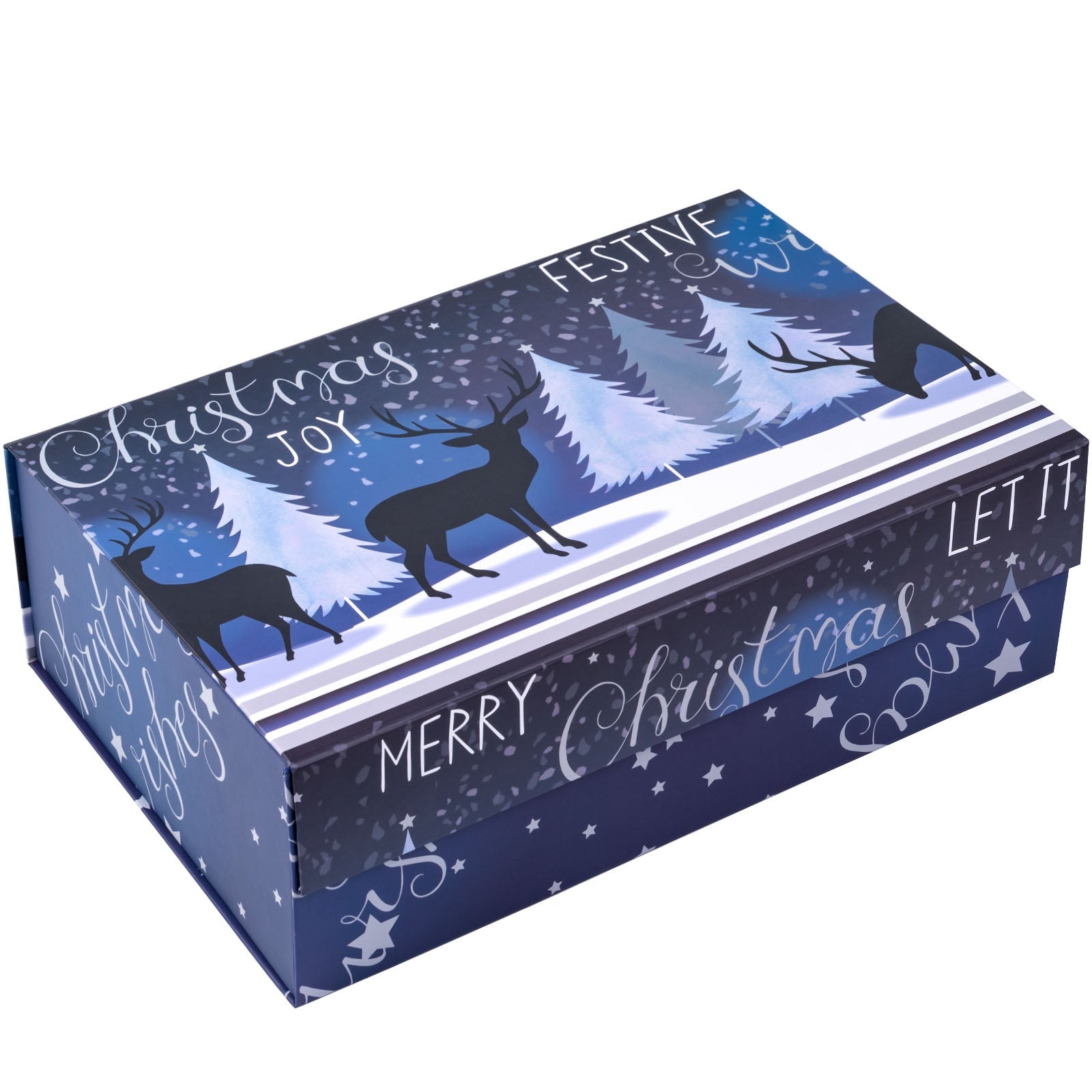 14x9x4.3 inch Collapsible Gift Box with Magnetic Closure - Night Reindeer