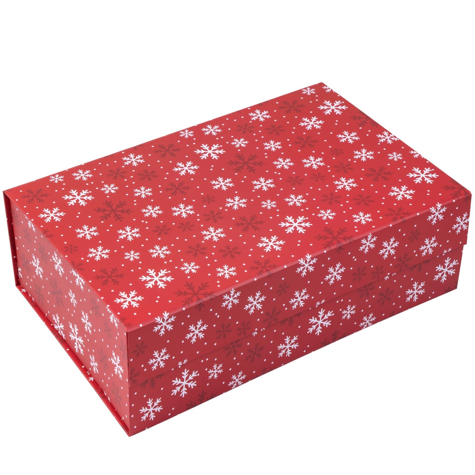 14x9x4.3 inch Collapsible Gift Box with Magnetic Closure - Snow Flake Red