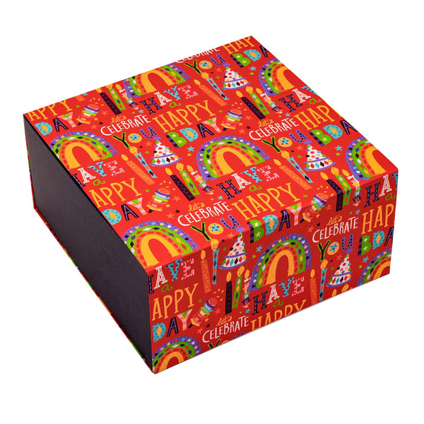 8x8x4 inch Magnetic Closure Box Bright Birthday Patterns
