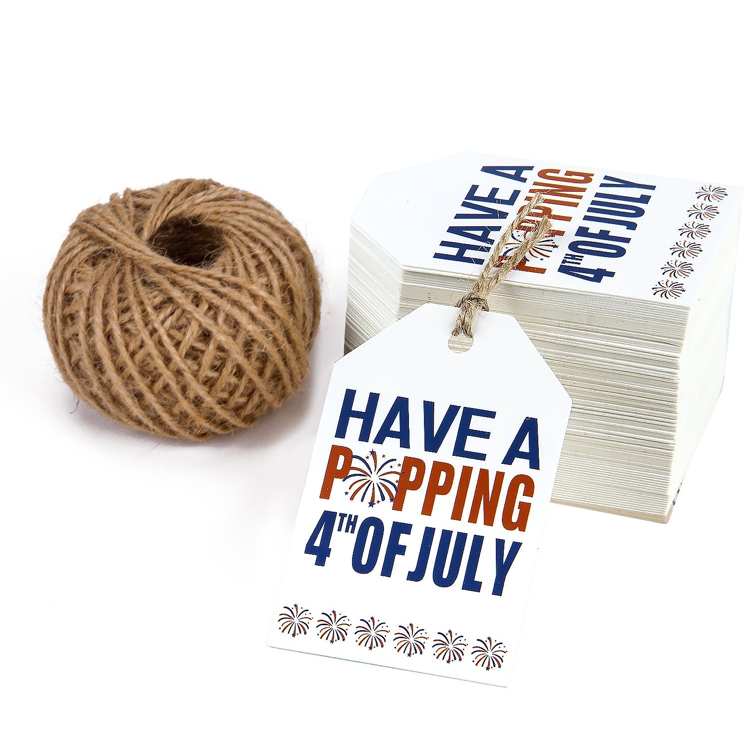 Gift Tags with String - 100pcs 4th of July Paper Tags w/ 100 Feet Natural Jute Twine