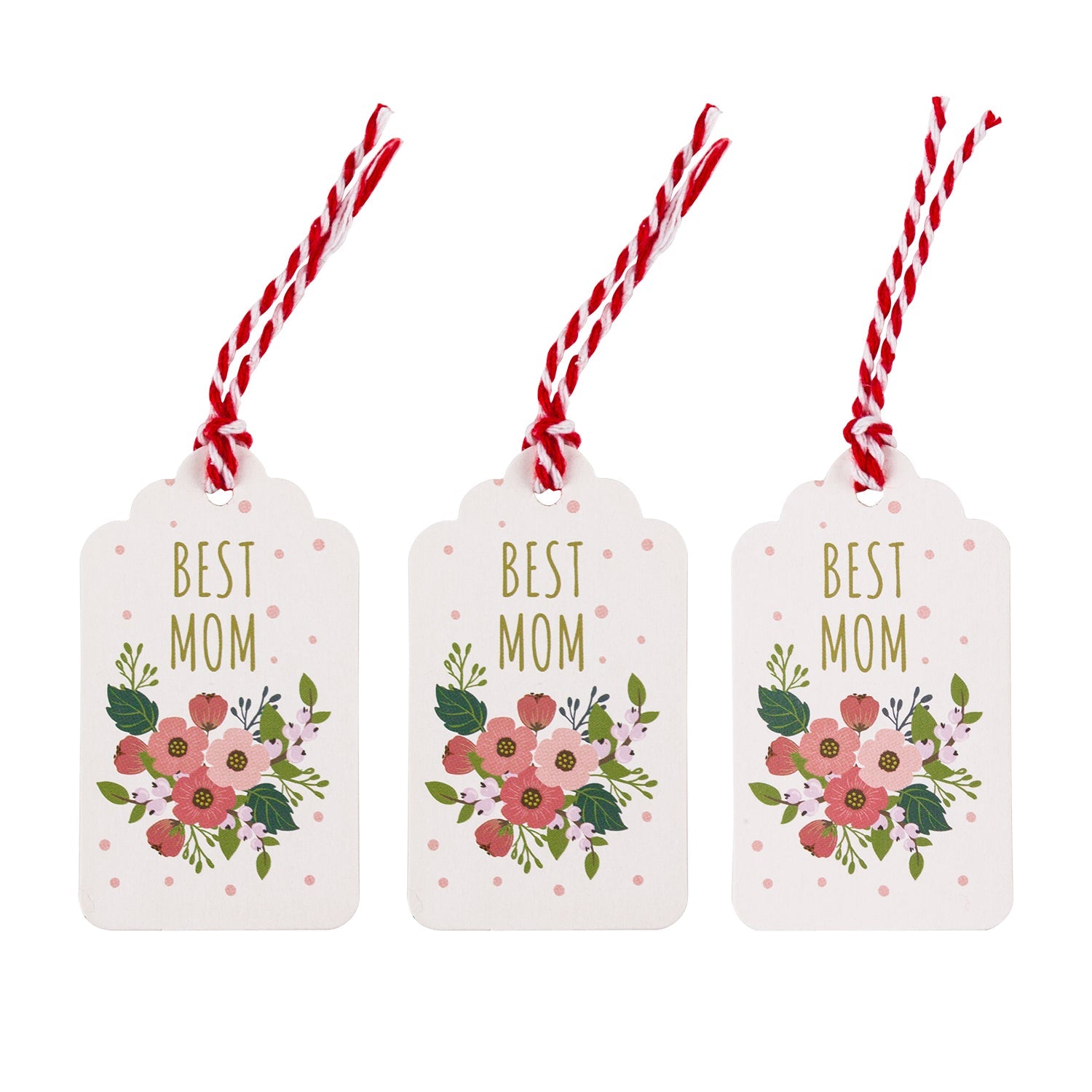 Gift Tags with String - 100pcs Happy Mother's Day Floral Design Paper Tags w/ 100ft Natural Jute Twine