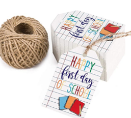 Back to School Gift Tags w/ String- 100pcs First Day of School Gift Tags w/ 100 Feet Natural Jute Twine