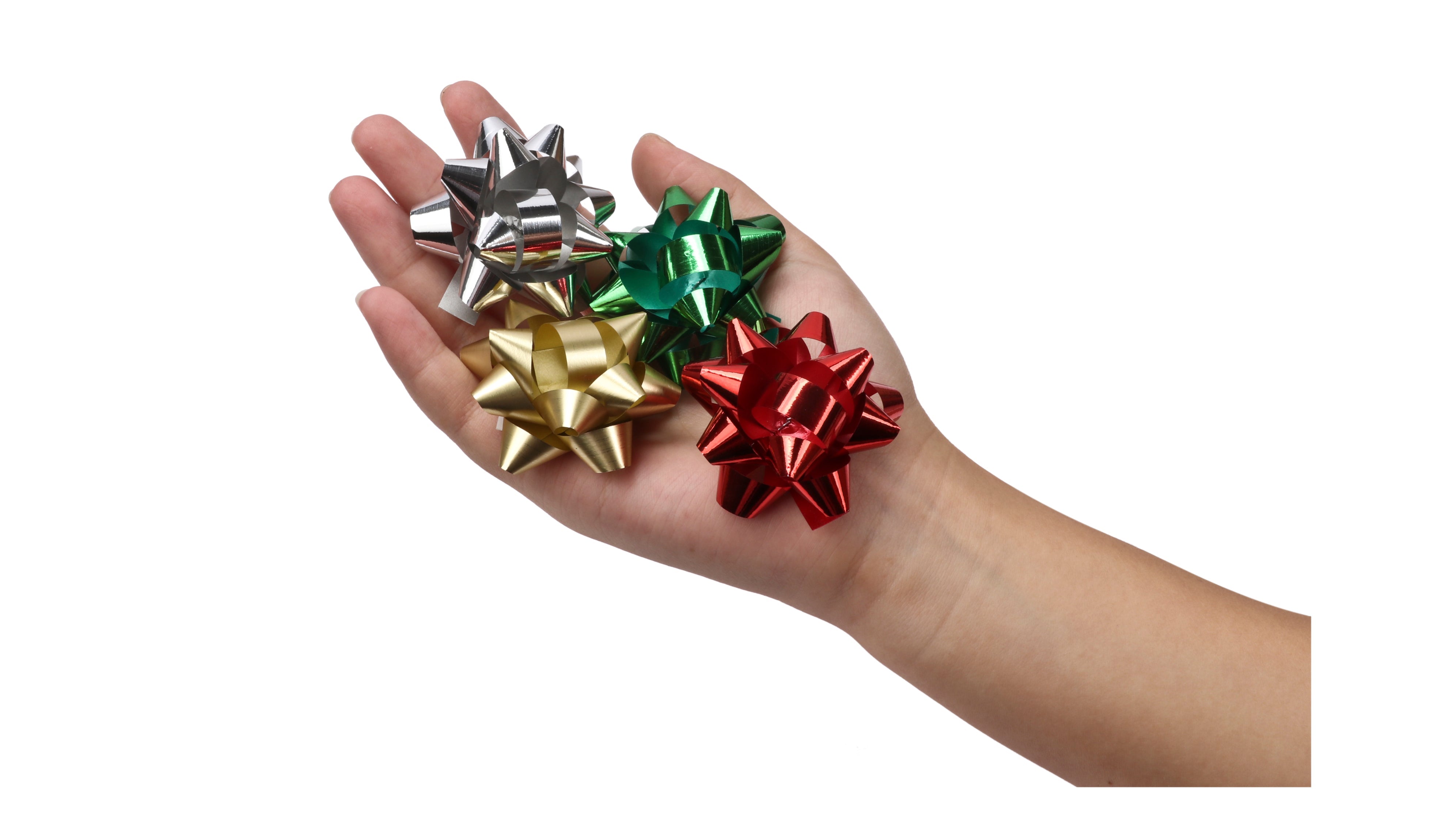 2" Christmas Star Gift Bow Bundle - Red/Gold/Green/White -  48 pcs