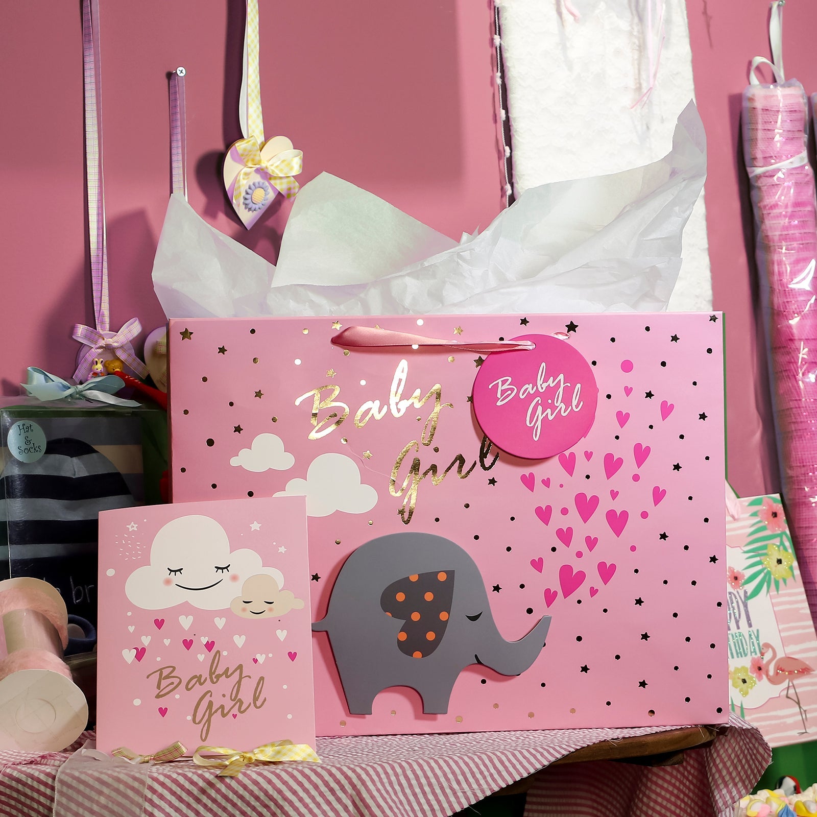 16 inch Extra Large Gift Bag with Gift Card  & Tissue Paper - Baby Girl 3D Making Design