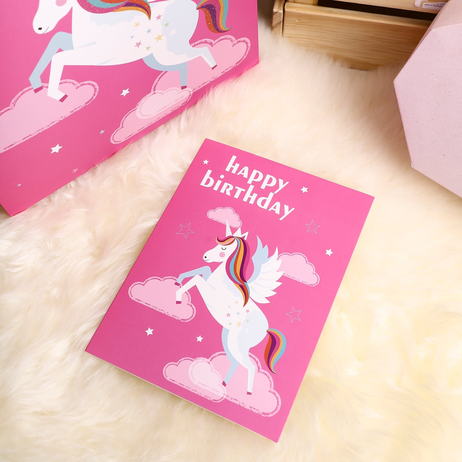 13 inch Large Gift Bag with Birthday Card  & Tissue Paper - Rainbow Horse for Girls