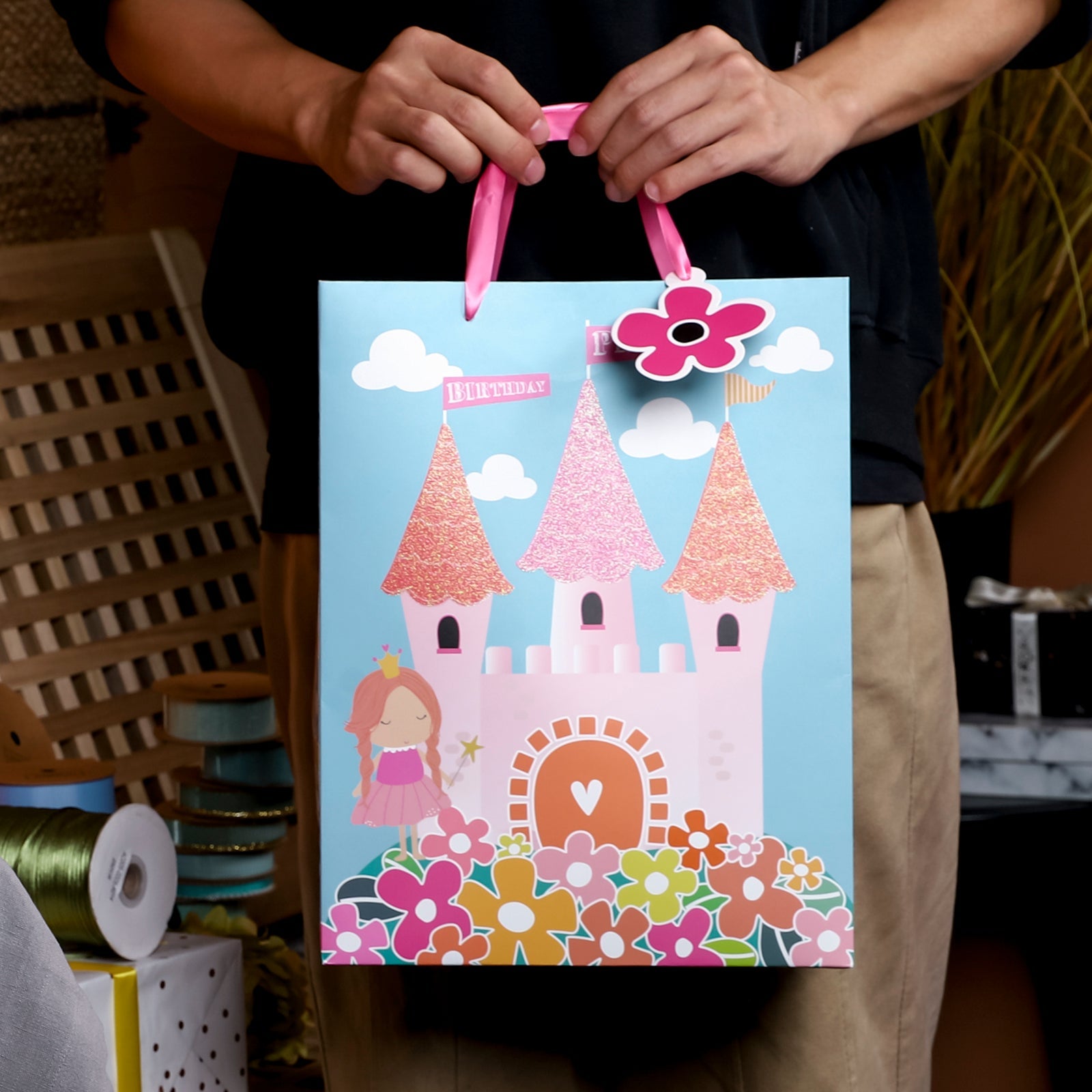 13 inch Large Gift Bag with Birthday Card  & Tissue Paper for Girls