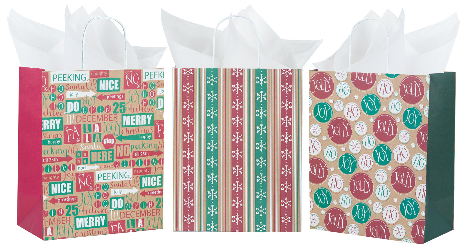 Assort Large Christmas Gift Bags - Stripes/ Snowflakes/ Christmas Decorative Balls - 9  Pack,10x5x13 inch