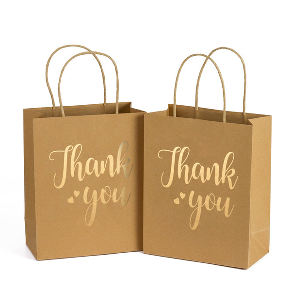 Medium Size Gift Bags - Thank you Gold Foil 12 Pack - 8" x 4" x 10"