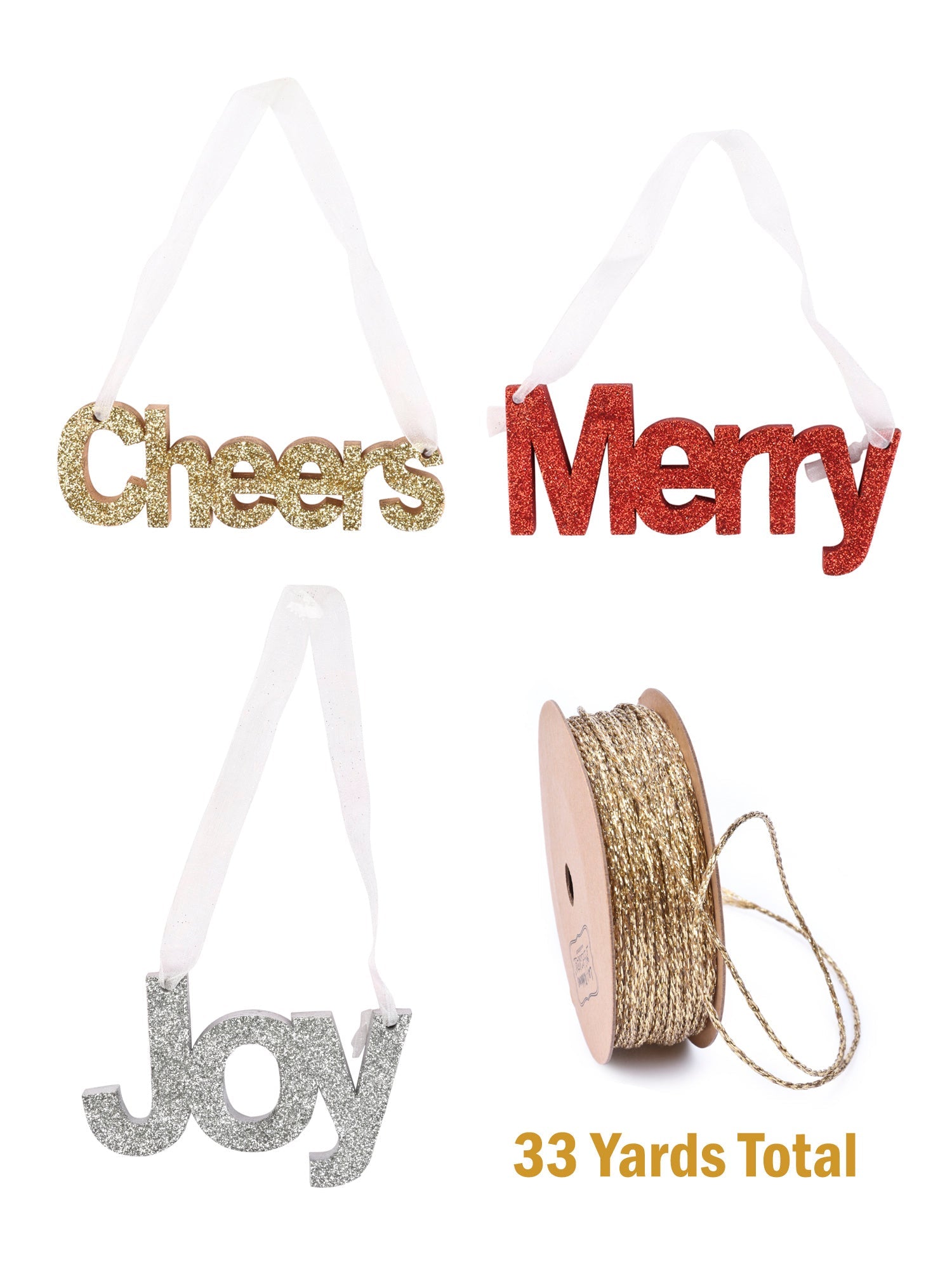 Wooden "Merry" "Joy" "Cheers" Sign Door Wall Hanging Christmas Ornament for Holidays Decoration