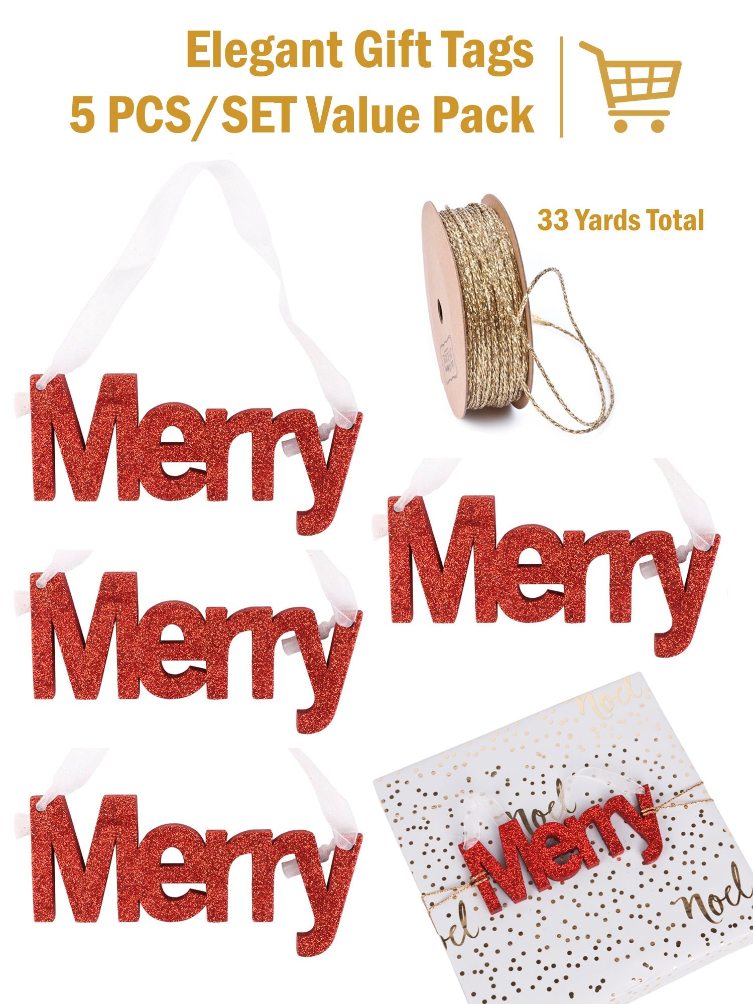 Wooden "Merry" Sign Door Wall Hanging Christmas Ornament/Gift Tags