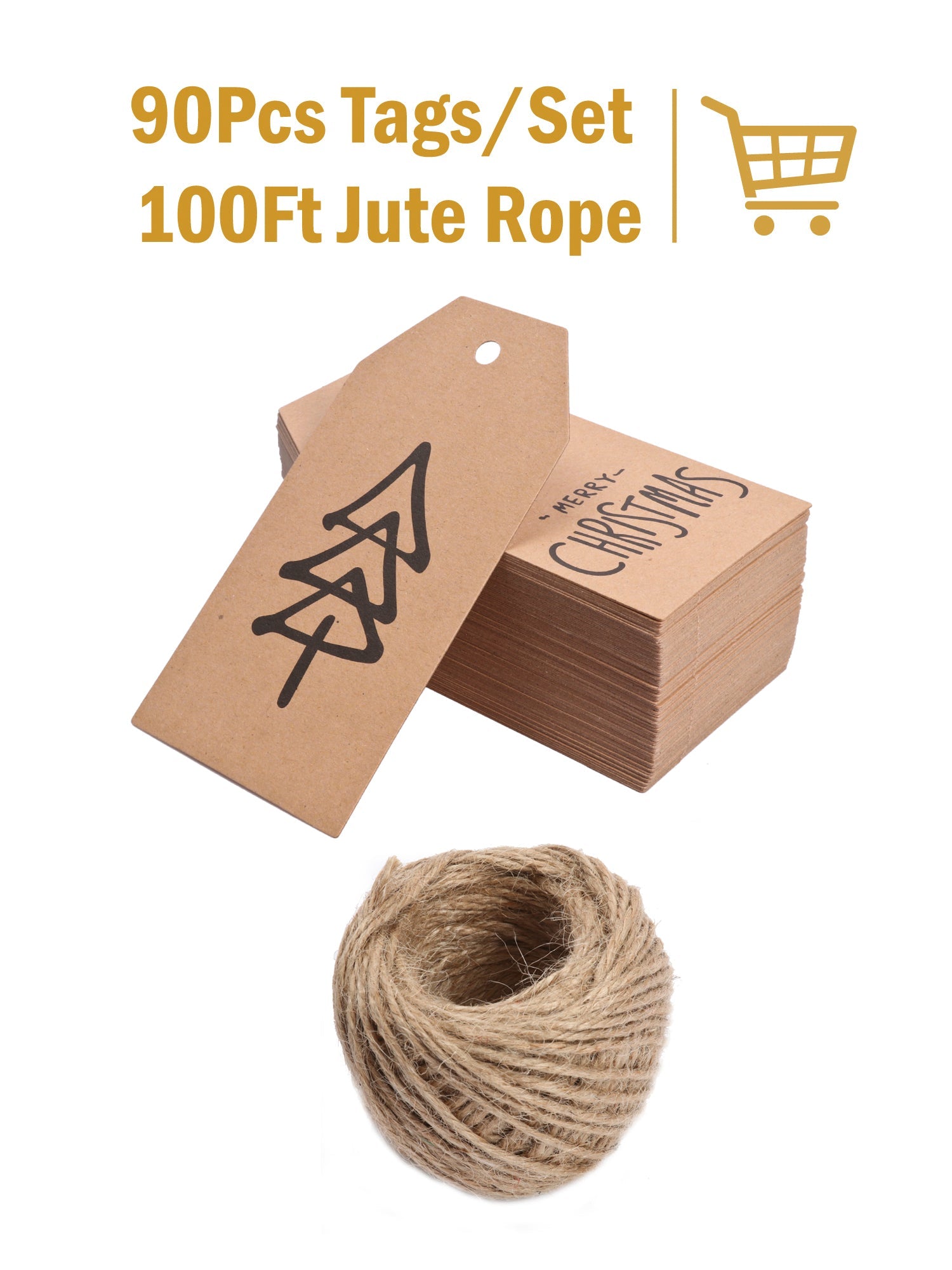 90Pcs Christmas Brown Kraft Paper Gifts Tags with 100 Ft Natural Jute Twine