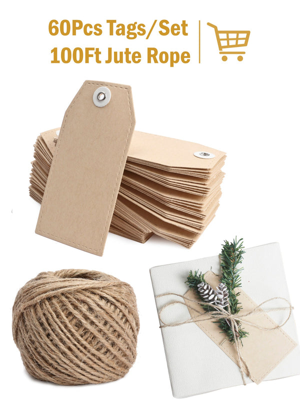 60Pcs Brown Kraft Paper Gifts Tags with 100 Ft Natural Jute Twine