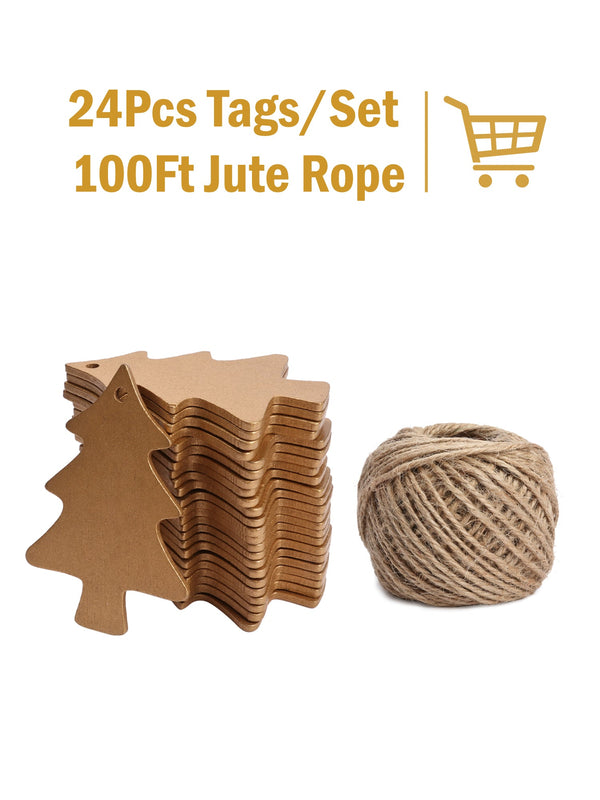 24Pcs Wooden Gift Tags with Holes and 100ft Jute Twine for Gifts Wrapping Decoration