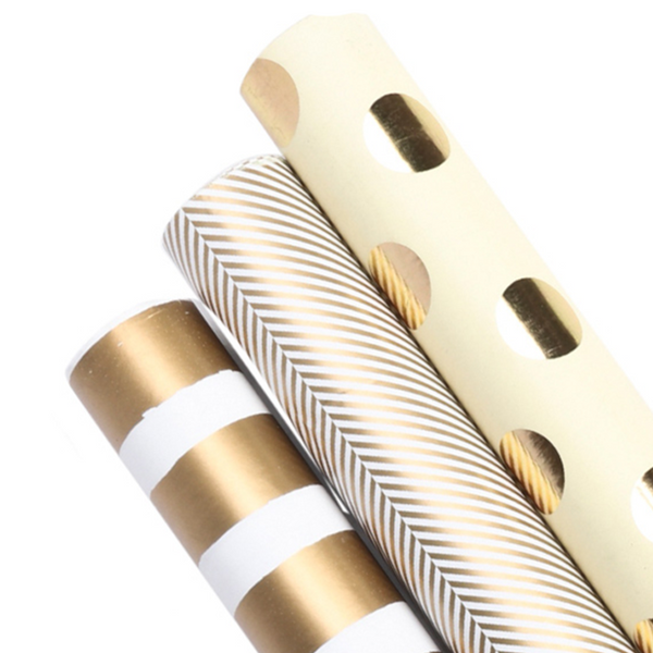 Elegant Gold Wrapping Paper - 3 Roll Pack