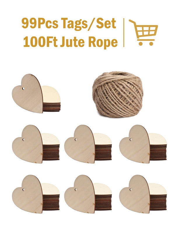 99Pcs Wooden Gift Tags with Holes and 100ft Jute Twine for Gifts Wrapping Decoration