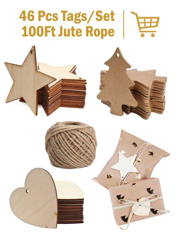 27Pcs Wooden Gift Tags with Holes and 100ft Jute Twine for Gifts Wrapping