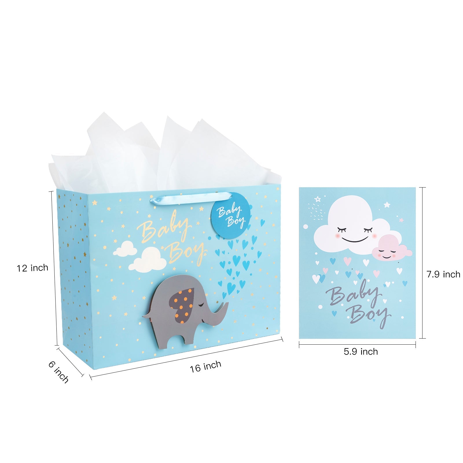 16 inch Extra Large Gift Bag with Gift Card  & Tissue Paper - Baby Boy 3D Making Design