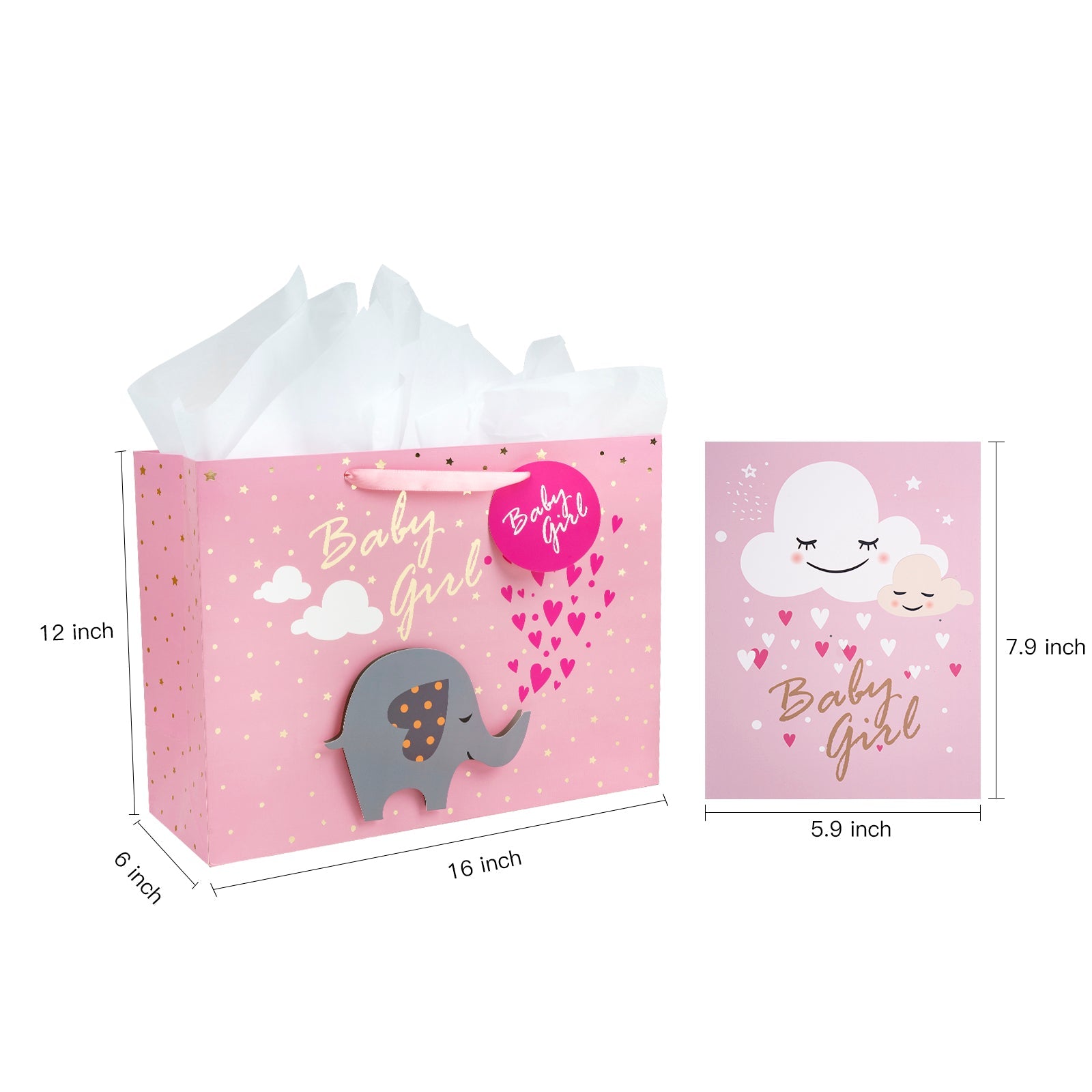 16 inch Extra Large Gift Bag with Gift Card  & Tissue Paper - Baby Girl 3D Making Design