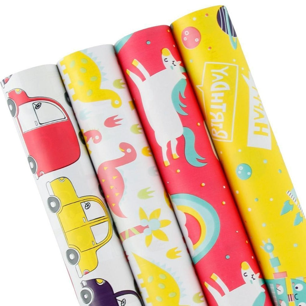 Robots and Rainbows Wrapping Paper - 4 Roll Pack - 30" X 10'/Roll