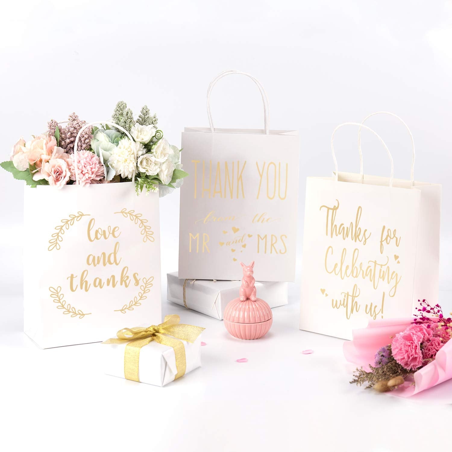 Medium Size Wedding Party Favor Gift Bags - 8"x 4" x 10"- 12 Pack
